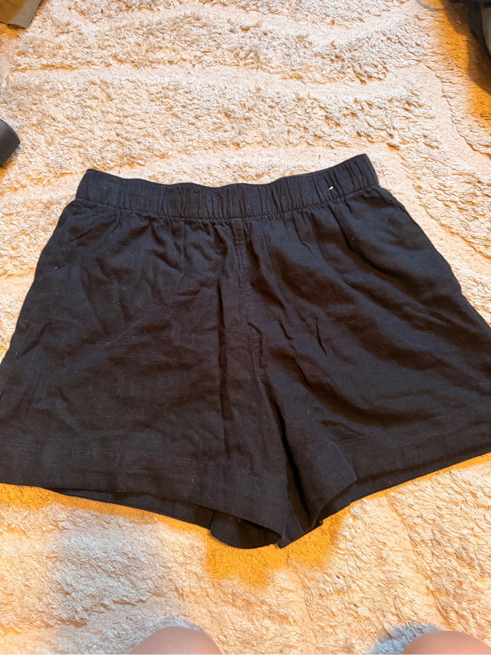 Abercrombie & Fitch Black Elastic-Waist Linen Shorts